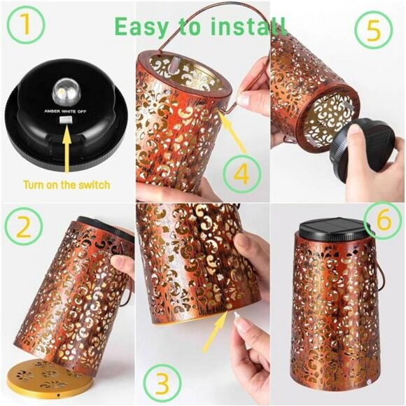 Solar Lanterns Outdoor Hanging Waterproof Metal Lights Patio Garden Tabletop - Picture 7 of 8